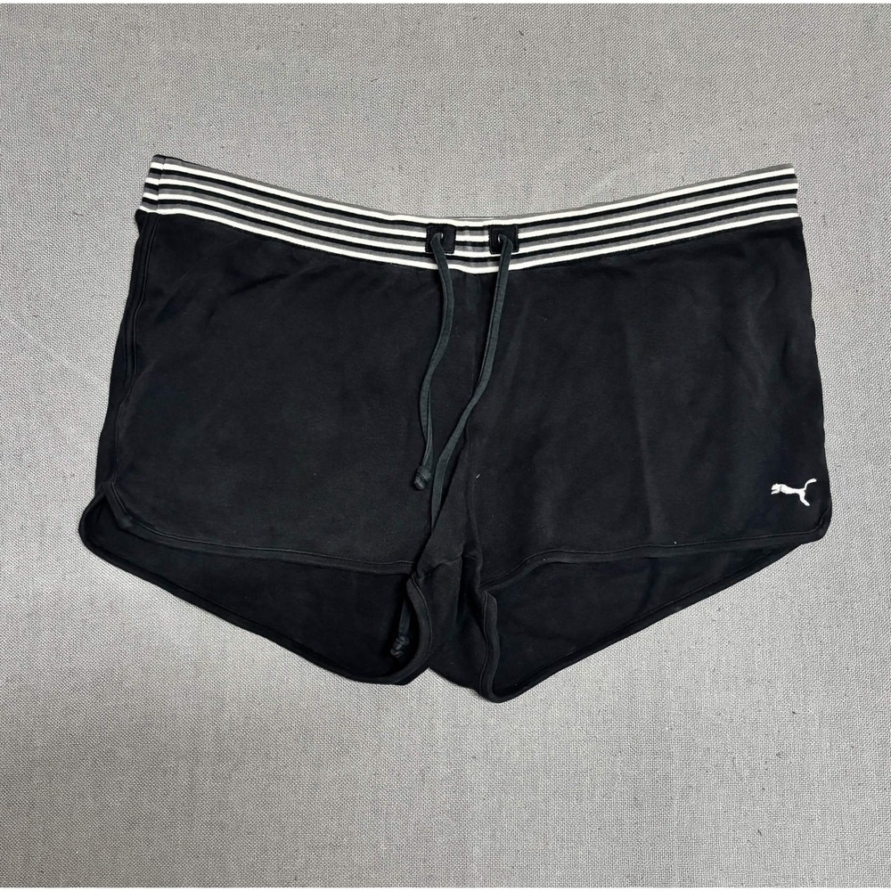 Puma Women XL Black Cotton Athletic Training Gym Lounge Shorts 812589 Striped